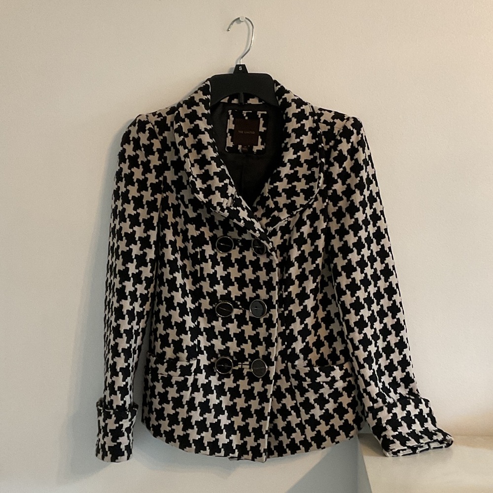 The Limited Black & White Houndstooth Double-Breasted Peacoat